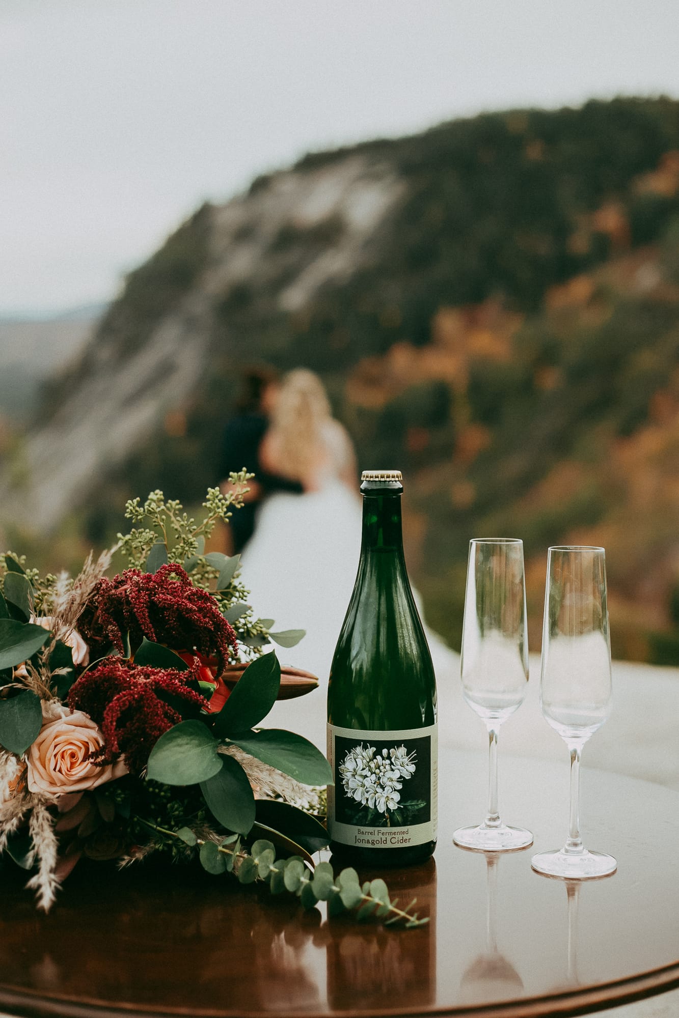Alpine Garden cider and champagne toast with White Mountains scenery